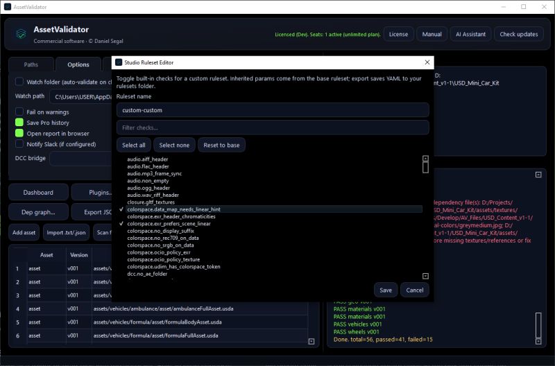 Studio ruleset editor